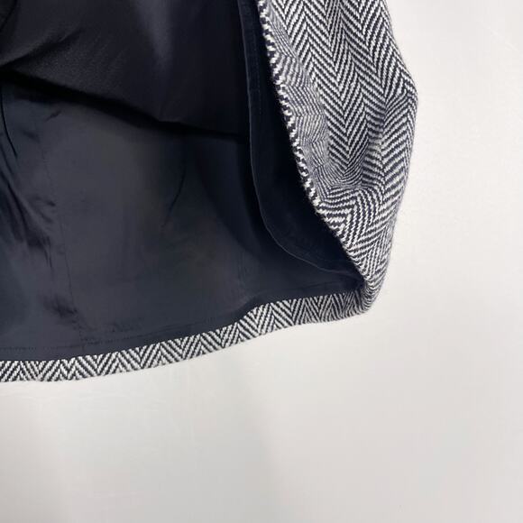 Theory Size 8 Navy Blue White Kerash Chevron Tweed Mini Skirt Linen Cotton Wool - Picture 3 of 7